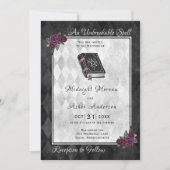 Invitation Halloween Mariage Spell Book Grimoire Rose Noir (Devant)