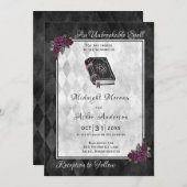Invitation Halloween Mariage Spell Book Grimoire Rose Noir (Devant / Derrière)