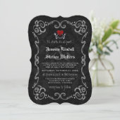 Invitation Halloween Mariage "TIL DEATH" Skeletons & Heart (Debout devant)