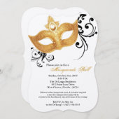Invitation Halloween masqué à la boule dorée (Devant / Derrière)