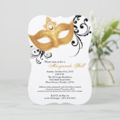 Invitation Halloween masqué à la boule dorée (Debout devant)