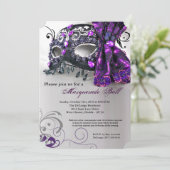 Invitation Halloween masqué à masques violets (Debout devant)