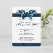 Invitation Halloween masqué à papillon bleu (Debout devant)