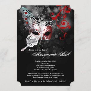 Invitation Halloween masqué aux papillons rouges