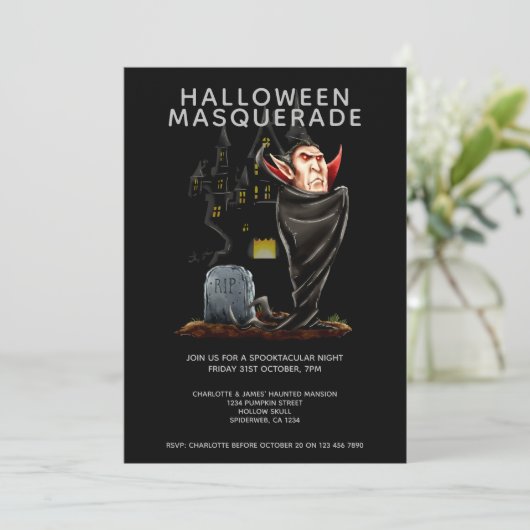 Invitation Halloween Masquerade Count Dracula et Grave (Debout devant)