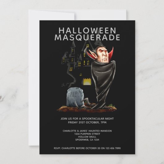 Invitation Halloween Masquerade Count Dracula et Grave (Devant)