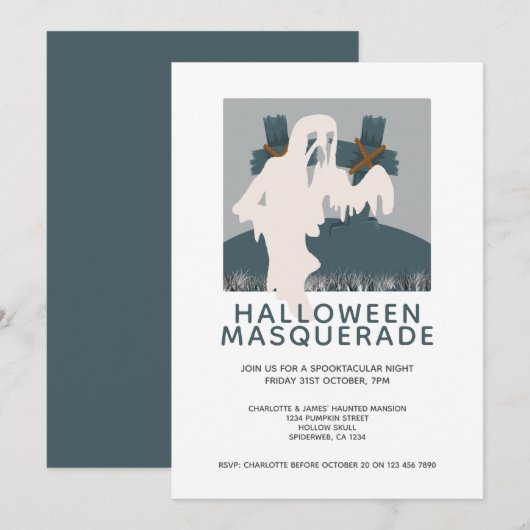Invitation Halloween Masquerade Ghost et Grave Personnalisé (Devant / Derrière)