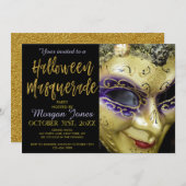 Invitation Halloween Masquerade Party avec la typographie mod (Devant / Derrière)