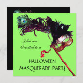 Invitation HALLOWEEN MASQUERADE PARTY, Black Gold Green (Devant / Derrière)