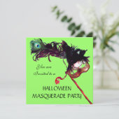 Invitation HALLOWEEN MASQUERADE PARTY, Black Gold Green (Debout devant)