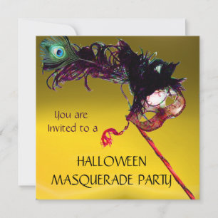 Invitation HALLOWEEN MASQUERADE PARTY, Jaune Orange