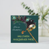 Invitation HALLOWEEN MASQUERADE PARTY, JAUNE Vert (Debout devant)