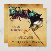 Invitation HALLOWEEN MASQUERADE PARTY noir bleu blanc (Devant / Derrière)