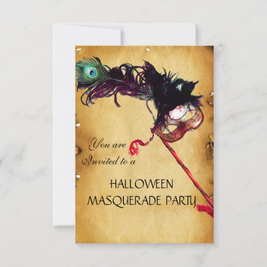 Invitation HALLOWEEN MASQUERADE PARTY, parchemin rsvp (Devant)