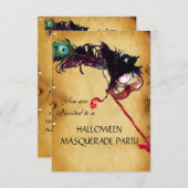 Invitation HALLOWEEN MASQUERADE PARTY, parchemin rsvp (Devant / Derrière)
