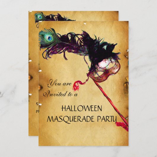 Invitation HALLOWEEN MASQUERADE PARTY, parchemin rsvp (Devant / Derrière)