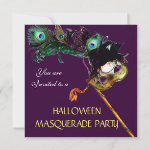 Invitation HALLOWEEN MASQUERADE PARTY Purple noir bleu blanc