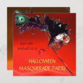 Invitation HALLOWEEN MASQUERADE PARTY, Rouge Jaune Orange (Devant / Derrière)