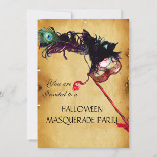 Invitation HALLOWEEN MASQUERADE PARTY, sceau de cire parchemi