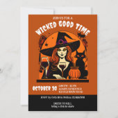 Invitation Halloween méchant temps sorcière et vin adultes (Devant)