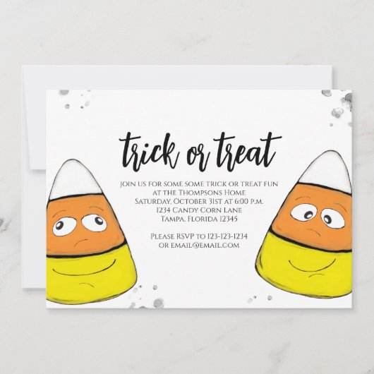Invitation Halloween mignon bonbon Corn Trac Ou Treat Script (Devant)