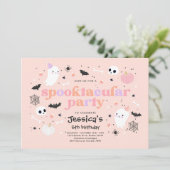 Invitation Halloween mignon rose Fantôme Anniversaire Spookta (Debout devant)