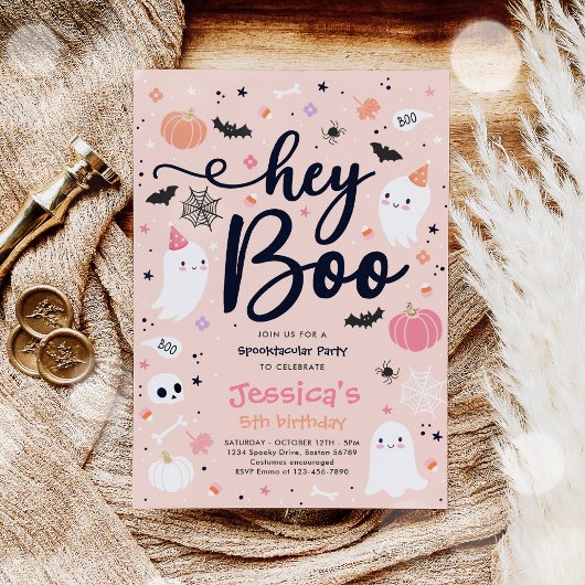 Invitation Halloween mignon rose Fantôme Anniversaire Spookta