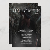 Invitation Halloween Modern Gothic Witch in Dark Forest (Devant / Derrière)