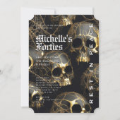 Invitation Halloween moderne 50e anniversaire Crâne d'or noir (Devant)