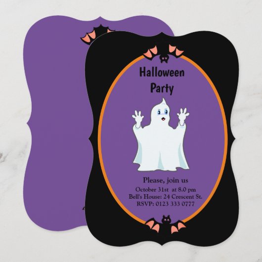 Invitation Halloween moderne fantôme et chauves-so (Devant / Derrière)