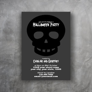 Invitation Halloween moderne gris noir Adultes crâne effrayan