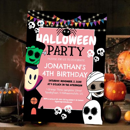 Invitation Halloween moderne mignonne Ghouls Éffrayant fête d