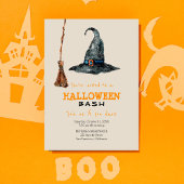 Invitation Halloween moderne simple balai et sorcière casquet