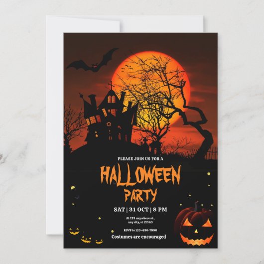 Invitation Halloween modifiable, Costume Halloween (Devant)