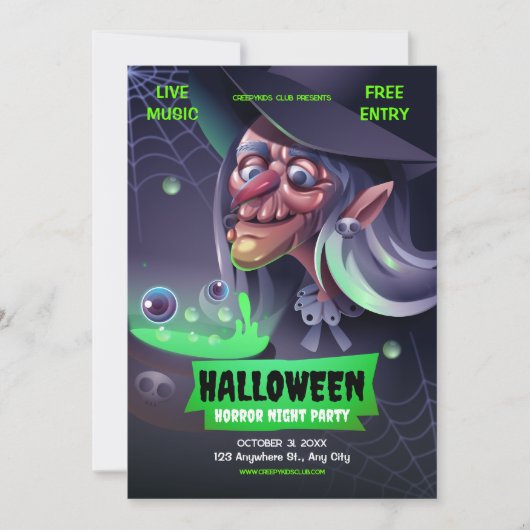 Invitation Halloween modifiable, Horreur Halloween (Devant)