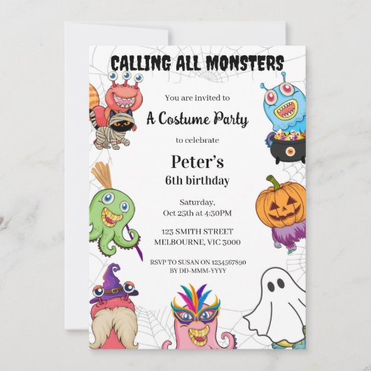 Invitation Halloween Monster Anniversaire Costume fête (Devant)