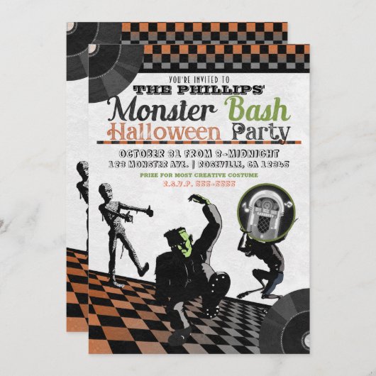 Invitation Halloween Monsters Monster Bash Costume Party (Devant / Derrière)