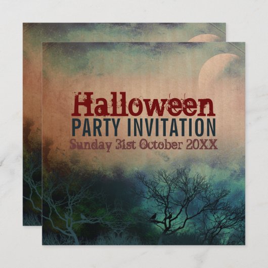 Invitation Halloween Moon Grunge (Devant / Derrière)