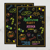 Invitation Halloween Neon Kids Party Glow Dark Party (Devant / Derrière)