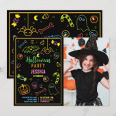 Invitation Halloween Neon Kids Party Glow Dark Party Photo (Devant / Derrière)