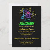 Invitation Halloween Neon Llow Look Purple Ghost Broom Party (Devant)