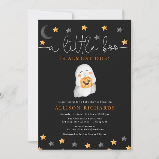 Invitation Halloween neutre baby shower fantôme mignon (Devant)