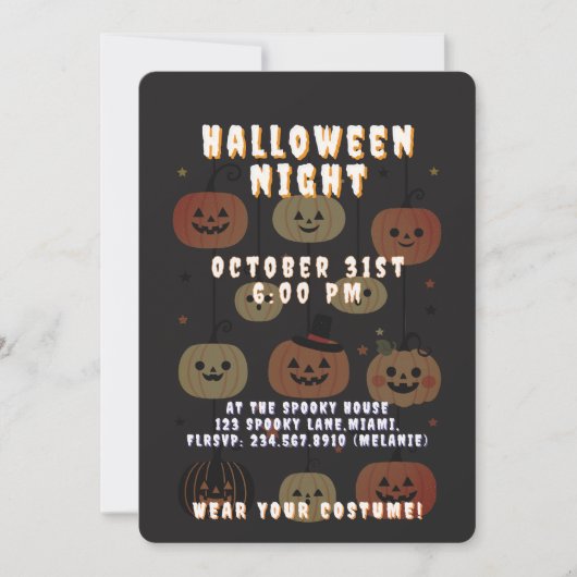 Invitation Halloween Night Spooky Cute Jack-O'-Lantern (Devant)