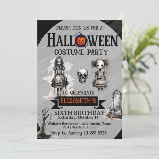 Invitation Halloween n'importe quel âge filles fête d'anniver (Debout devant)