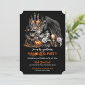 Invitation Halloween noir Cheval noir Chat éffrayant (Debout devant)