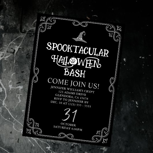 Invitation Halloween Noir et Blanc Fancy Club Party