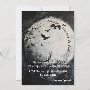 Invitation Halloween noir et blanc Pleine lune