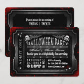 Invitation Halloween noir et blanc sang Admettre un billet (Devant / Derrière)