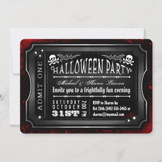 Invitation Halloween noir et blanc sang Admettre un billet (Devant)