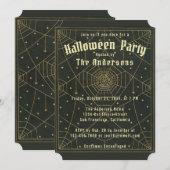 Invitation Halloween Noir Or Toiles d'araignées & Étoiles Vin (Devant / Derrière)